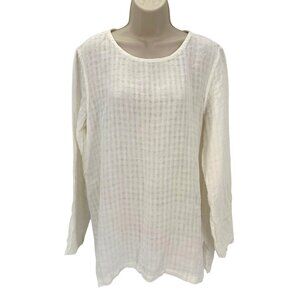 NWOT Flax Womens White 100% Linen Textured Long Sleeve Tunic Top Size S